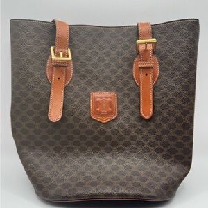 Celine Macadam Tote Bag Brown PVC Leather Shoulder Vintage Italy